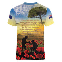 New Zealand ANZAC Day Women V-Neck T-Shirt The Ode Remembrance And Poppy