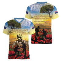 New Zealand ANZAC Day Women V-Neck T-Shirt The Ode Remembrance And Poppy