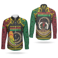 Vanuatu Language Week Couples Matching Mermaid Dress and Long Sleeve Button Shirt Boar Tusk Warrior Tribal Floral Pattern