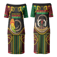 Vanuatu Language Week Couples Matching Puletasi and Long Sleeve Button Shirt Boar Tusk Warrior Tribal Floral Pattern