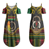 Vanuatu Language Week Couples Matching Summer Maxi Dress and Hawaiian Shirt Boar Tusk Warrior Tribal Floral Pattern