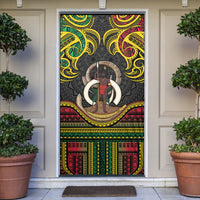 Vanuatu Language Week Door Cover Boar Tusk Warrior Tribal Floral Pattern