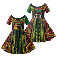 Vanuatu Language Week Family Matching Mermaid Dress and Hawaiian Shirt Boar Tusk Warrior Tribal Floral Pattern DT05 Daughter's Dress Black - Polynesian Pride