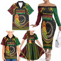 Vanuatu Language Week Family Matching Off The Shoulder Long Sleeve Dress and Hawaiian Shirt Boar Tusk Warrior Tribal Floral Pattern DT05 - Polynesian Pride