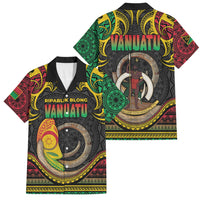 Vanuatu Language Week Family Matching Off The Shoulder Long Sleeve Dress and Hawaiian Shirt Boar Tusk Warrior Tribal Floral Pattern DT05 Dad's Shirt - Short Sleeve Black - Polynesian Pride
