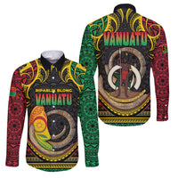 Vanuatu Language Week Family Matching Off The Shoulder Long Sleeve Dress and Hawaiian Shirt Boar Tusk Warrior Tribal Floral Pattern DT05 Dad's Shirt - Long Sleeve Black - Polynesian Pride