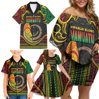 Vanuatu Language Week Family Matching Off Shoulder Short Dress and Hawaiian Shirt Boar Tusk Warrior Tribal Floral Pattern DT05 - Polynesian Pride