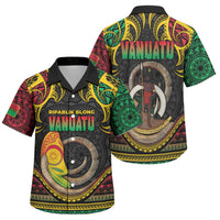 Vanuatu Language Week Family Matching Off Shoulder Short Dress and Hawaiian Shirt Boar Tusk Warrior Tribal Floral Pattern DT05 Son's Shirt Black - Polynesian Pride