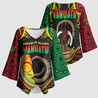 Vanuatu Language Week Kimono Sleeve Blouse Boar Tusk Warrior Tribal Floral Pattern