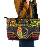 Vanuatu Language Week Leather Tote Bag Boar Tusk Warrior Tribal Floral Pattern