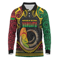 Vanuatu Language Week Long Sleeve Polo Shirt Boar Tusk Warrior Tribal Floral Pattern