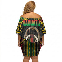 Vanuatu Language Week Off Shoulder Short Dress Boar Tusk Warrior Tribal Floral Pattern