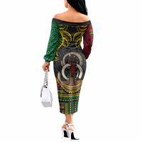 Vanuatu Language Week Off The Shoulder Long Sleeve Dress Boar Tusk Warrior Tribal Floral Pattern DT05 - Polynesian Pride
