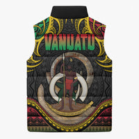 Vanuatu Language Week Sleeveless Puffer Jacket Boar Tusk Warrior Tribal Floral Pattern