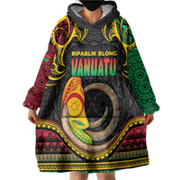 Vanuatu Language Week Wearable Blanket Hoodie Boar Tusk Warrior Tribal Floral Pattern
