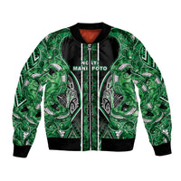 Aotearoa Ngati Maniapoto Bomber Jacket Maori Tribal Green Paua Shell Pattern DT05 Unisex Green - Polynesian Pride