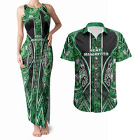 Aotearoa Ngati Maniapoto Couples Matching Tank Maxi Dress and Hawaiian Shirt Maori Tribal Green Paua Shell Pattern DT05 Green - Polynesian Pride