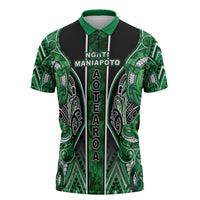 Aotearoa Ngati Maniapoto Zipper Polo Shirt Maori Tribal Green Paua Shell Pattern DT05 Green - Polynesian Pride