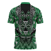 Aotearoa Ngati Maniapoto Zipper Polo Shirt Maori Tribal Green Paua Shell Pattern DT05 - Polynesian Pride
