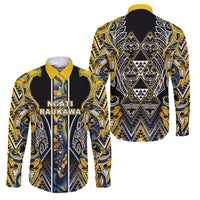 Aotearoa Ngati Raukawa Family Matching Puletasi and Hawaiian Shirt Maori Tribal Yellow And Navy Paua Shell Pattern DT05 Dad's Shirt - Long Sleeve Yellow - Polynesian Pride