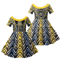 Aotearoa Ngati Raukawa Family Matching Puletasi and Hawaiian Shirt Maori Tribal Yellow And Navy Paua Shell Pattern DT05 Daughter's Dress Yellow - Polynesian Pride