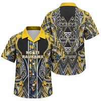Aotearoa Ngati Raukawa Family Matching Puletasi and Hawaiian Shirt Maori Tribal Yellow And Navy Paua Shell Pattern DT05 Son's Shirt Yellow - Polynesian Pride