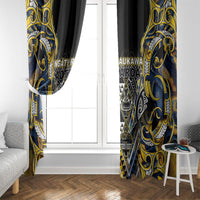 Aotearoa Ngati Raukawa Window Curtain Maori Tribal Yellow And Navy Paua Shell Pattern DT05 - Polynesian Pride