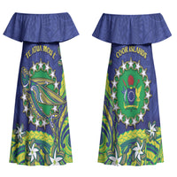 Cook Islands Language Week Couples Matching Off Shoulder Maxi Dress and Long Sleeve Button Shirt Flying Fish 15 Stars Tribal Patterns