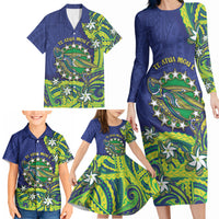 Cook Islands Language Week Family Matching Long Sleeve Bodycon Dress and Hawaiian Shirt Flying Fish 15 Stars Tribal Patterns DT05 - Polynesian Pride