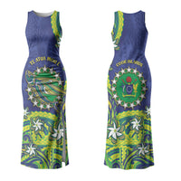 Cook Islands Language Week Family Matching Tank Maxi Dress and Hawaiian Shirt Flying Fish 15 Stars Tribal Patterns DT05 Mom's Dress Green - Polynesian Pride