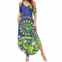 Cook Islands Language Week Summer Maxi Dress Flying Fish 15 Stars Tribal Patterns DT05 Women Green - Polynesian Pride