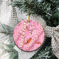 Pink Palaka Hawaiian And Japanese Ceramic Ornament Sakura Lei With Koi Fish - Polynesian Pride