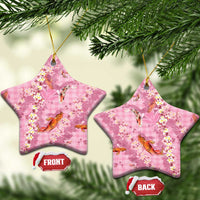 Pink Palaka Hawaiian And Japanese Ceramic Ornament Sakura Lei With Koi Fish - Polynesian Pride