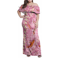 Pink Palaka Hawaiian And Japanese Family Matching Off Shoulder Maxi Dress and Hawaiian Shirt Sakura Lei With Koi Fish DT05 Mom's Dress Pink - Polynesian Pride