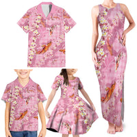 Pink Palaka Hawaiian And Japanese Family Matching Tank Maxi Dress and Hawaiian Shirt Sakura Lei With Koi Fish DT05 - Polynesian Pride