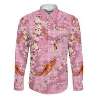 Pink Palaka Hawaiian And Japanese Family Matching Tank Maxi Dress and Hawaiian Shirt Sakura Lei With Koi Fish DT05 Dad's Shirt - Long Sleeve Pink - Polynesian Pride