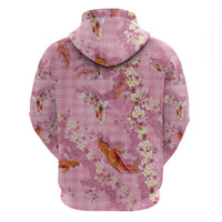 Pink Palaka Hawaiian And Japanese Hoodie Sakura Lei With Koi Fish - Polynesian Pride