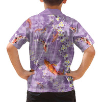 Purple Palaka Hawaiian And Japanese Family Matching Off Shoulder Maxi Dress and Hawaiian Shirt Sakura Lei With Koi Fish DT05 - Polynesian Pride