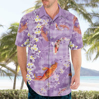 Purple Palaka Hawaiian And Japanese Hawaiian Shirt Sakura Lei With Koi Fish - Polynesian Pride