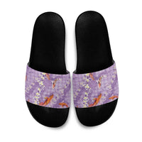 Purple Palaka Hawaiian And Japanese Slide Sandals Sakura Lei With Koi Fish DT05 Purple - Polynesian Pride