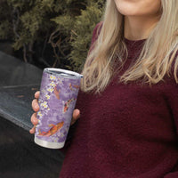 Purple Palaka Hawaiian And Japanese Tumbler Cup Sakura Lei With Koi Fish - Polynesian Pride