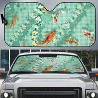 Green Palaka Hawaiian And Japanese Auto Sun Shade Sakura Lei With Koi Fish DT05 Green - Polynesian Pride
