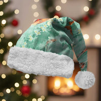 Green Palaka Hawaiian And Japanese Christmas Santa Hat Sakura Lei With Koi Fish - Polynesian Pride