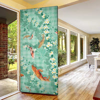 Green Palaka Hawaiian And Japanese Door Cover Sakura Lei With Koi Fish - Polynesian Pride