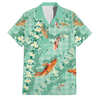 Green Palaka Hawaiian And Japanese Family Matching Short Sleeve Bodycon Dress and Hawaiian Shirt Sakura Lei With Koi Fish DT05 Dad's Shirt - Short Sleeve Green - Polynesian Pride