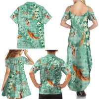 Green Palaka Hawaiian And Japanese Family Matching Summer Maxi Dress and Hawaiian Shirt Sakura Lei With Koi Fish DT05 - Polynesian Pride