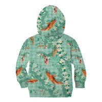 Green Palaka Hawaiian And Japanese Kid Hoodie Sakura Lei With Koi Fish DT05 - Polynesian Pride