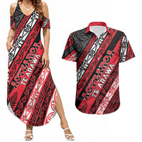 Personalised Aotearoa Te Arawa Couples Matching Summer Maxi Dress and Hawaiian Shirt New Zealand Maori Tribal Fern Pattern