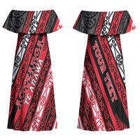 Personalised Aotearoa Te Arawa Family Matching Off Shoulder Maxi Dress and Hawaiian Shirt New Zealand Maori Tribal Fern Pattern