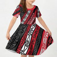 Personalised Aotearoa Te Arawa Kid Short Sleeve Dress New Zealand Maori Tribal Fern Pattern DT05 KID Red - Polynesian Pride